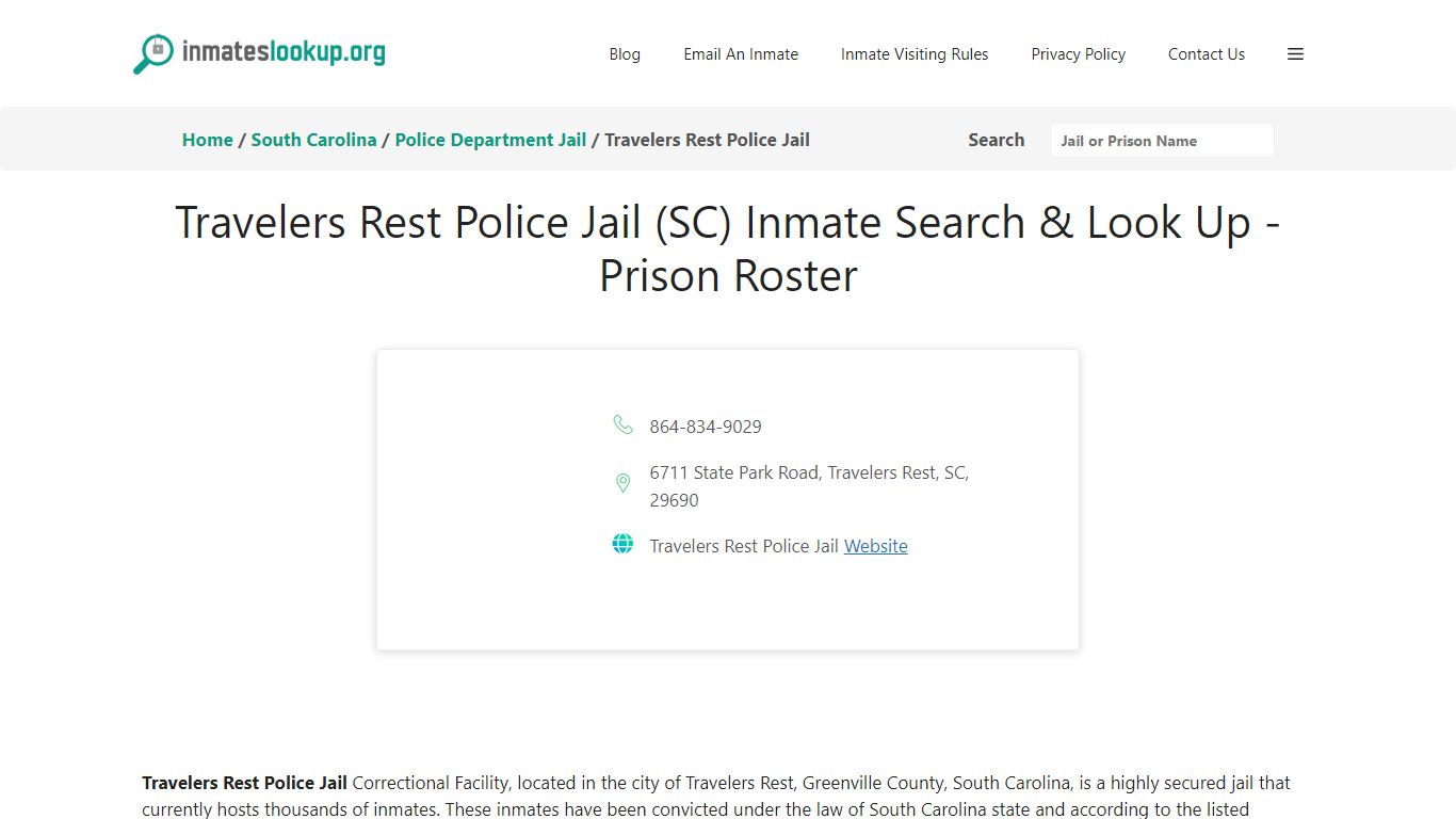 Travelers Rest Police Jail (SC) Inmate Search & Look Up - Inmate Lookup