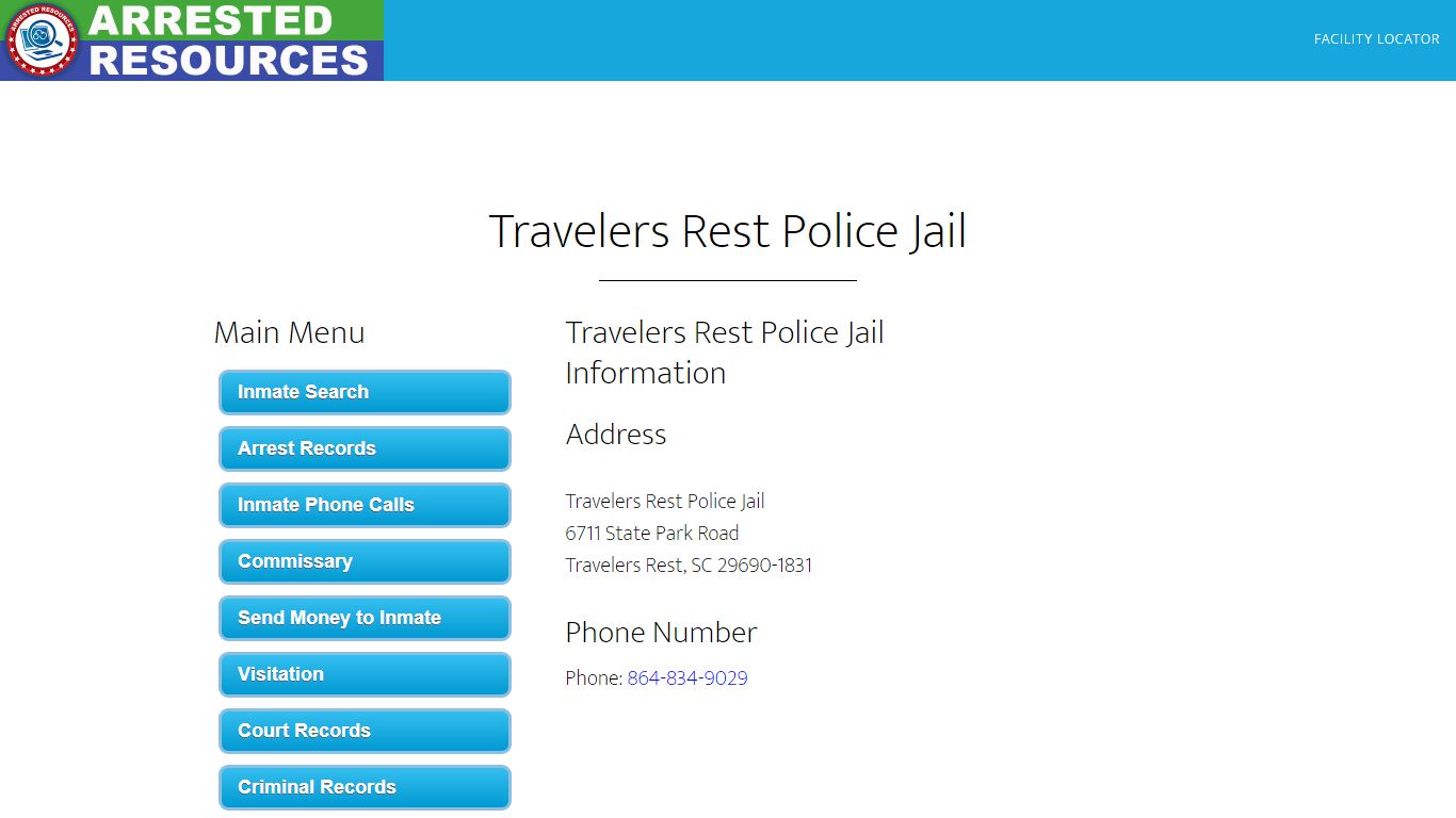 Travelers Rest Police Jail - Inmate Search - Travelers Rest, SC