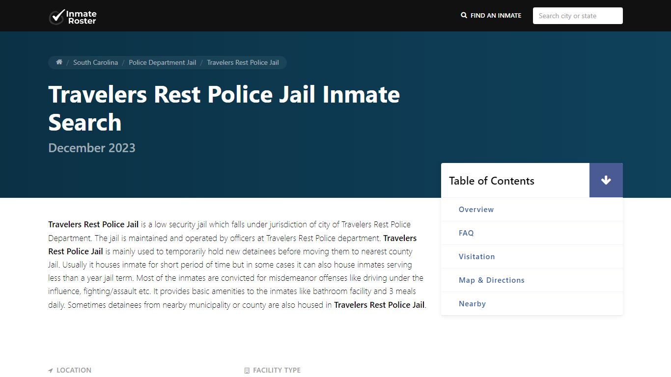 Inmate Search | Travelers Rest Police Jail - Travelers Rest, SC