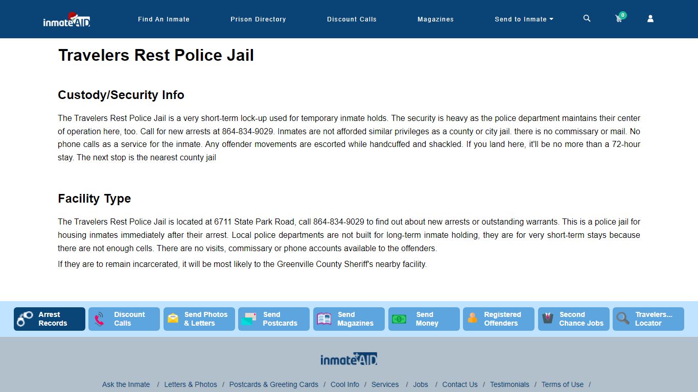 Travelers Rest Police Jail - InmateAid